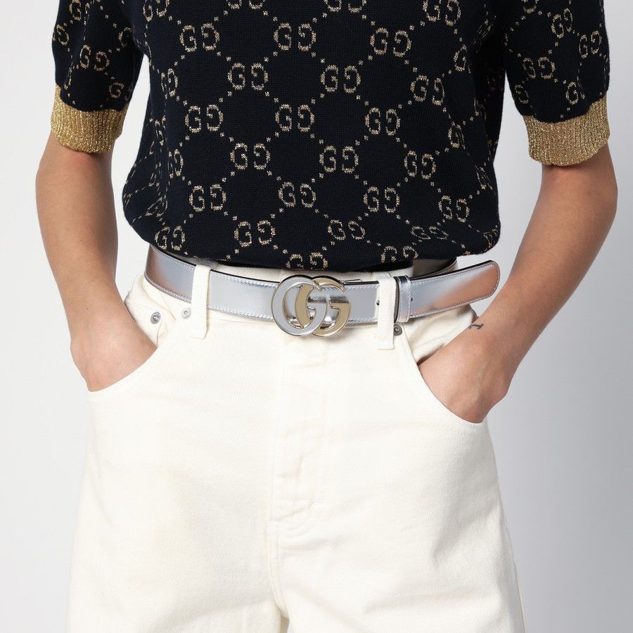 Gucci o1d2blof0824 Size: 75 / GG Marmont Leather Belt in Silver Size ONE SIZE - 2 Thumbnail