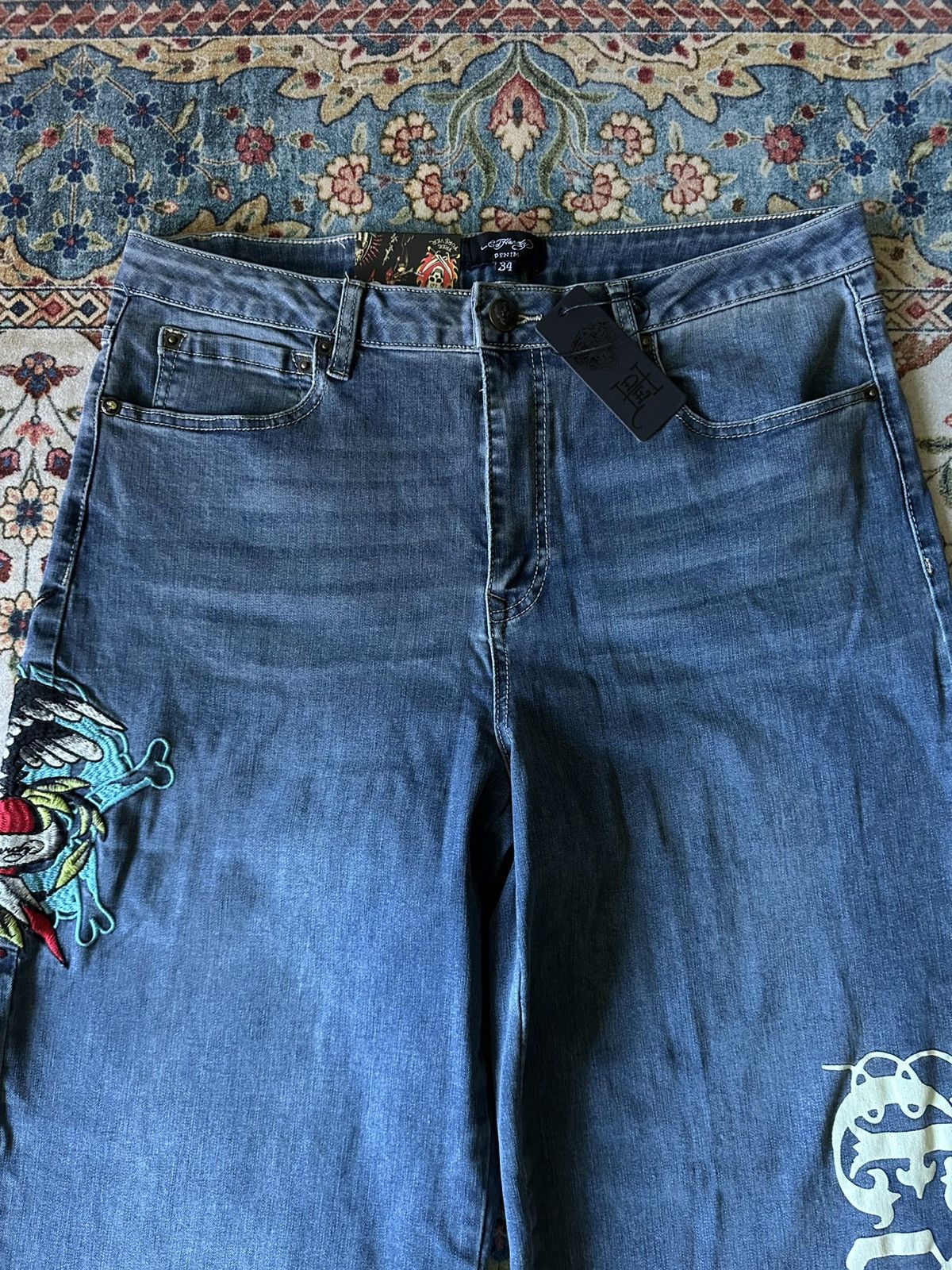 Ed Hardy Ed Hardy Embroidered Baggy Jeans Size US 34 / EU 50 - 5 Thumbnail