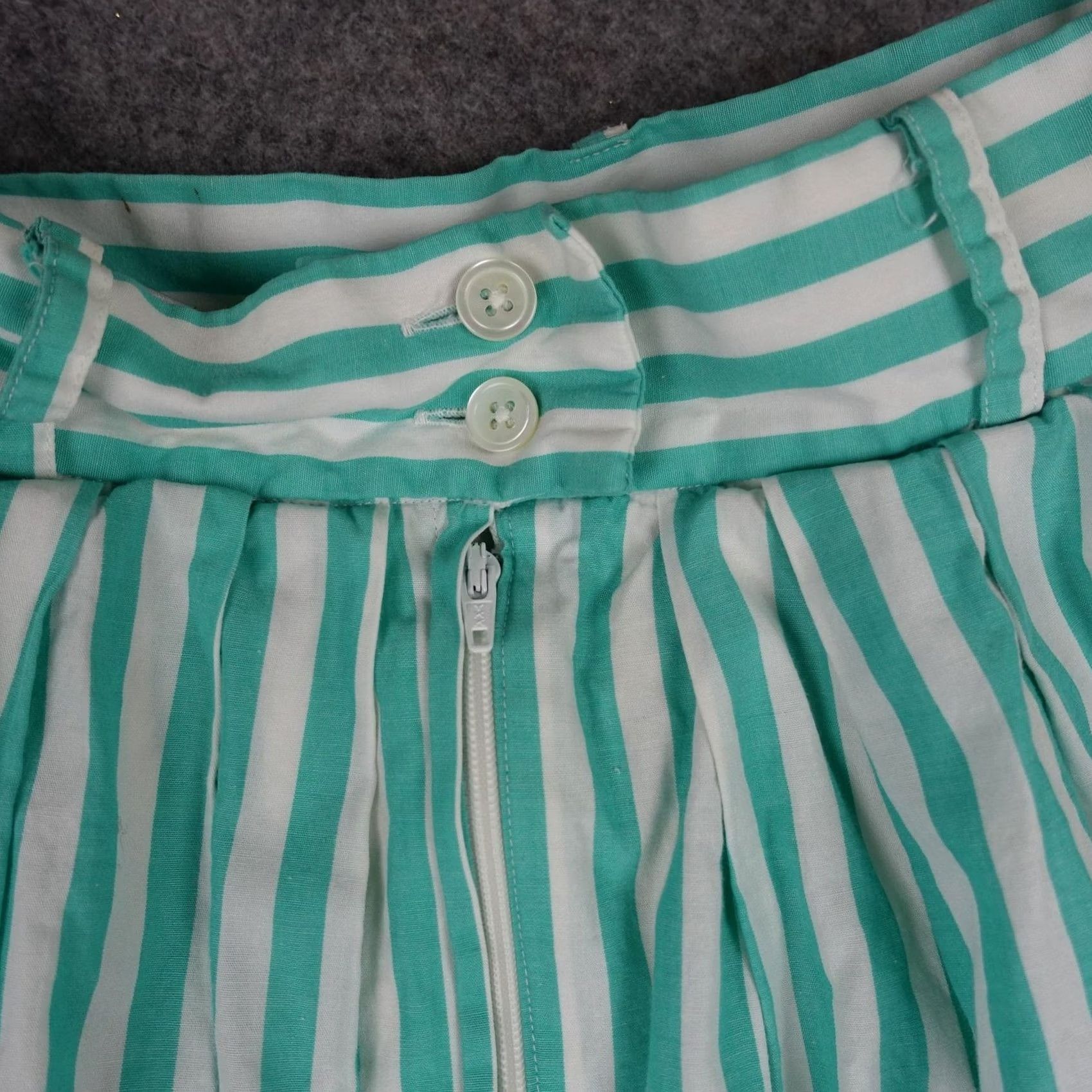 Nordstrom VINTAGE Nordstrom Skirt Womens 2 Teal White Stripe Pleated Midi Lined Pockets Size 26" / US 2 / IT 38 - 7 Thumbnail