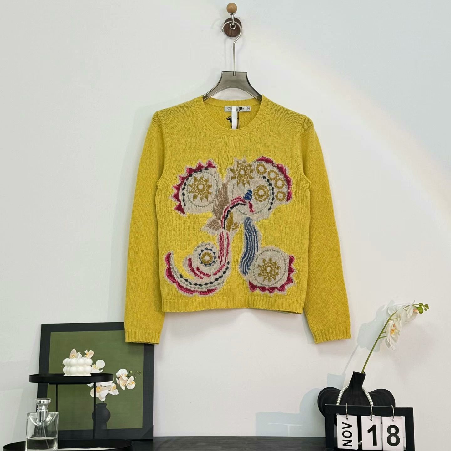 Dior limited edition floral embroidery cashmere sweater Size L / US 10 / IT 46 - 1 Thumbnail