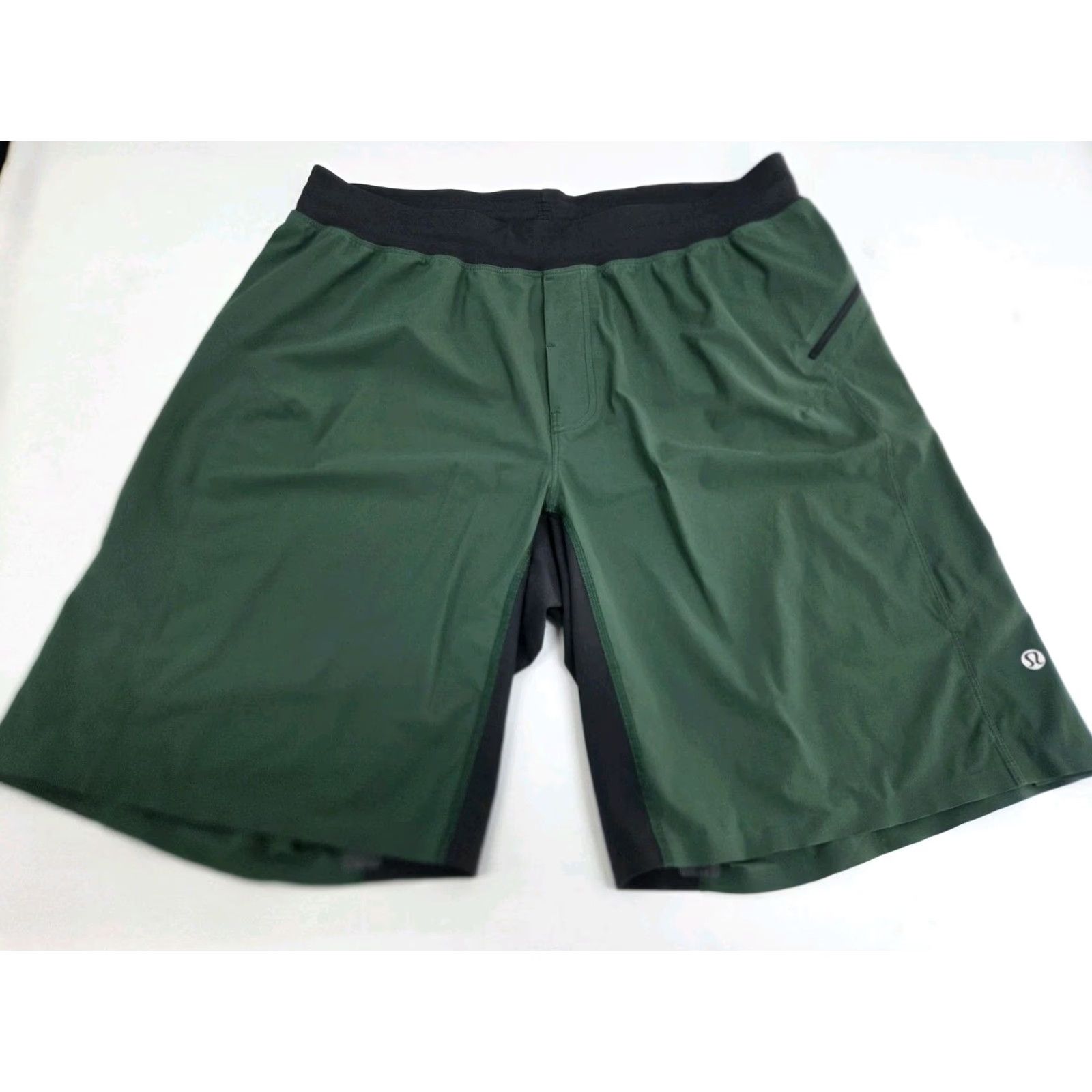 Lululemon Lululemon Men’s Active Green/ Black Shorts Drawstring Side Zip 32 L 10in Inseam Athletic Moisture Wicking Quick Dry Breathable Easy Care Comfort Size US 33 - 2 Thumbnail