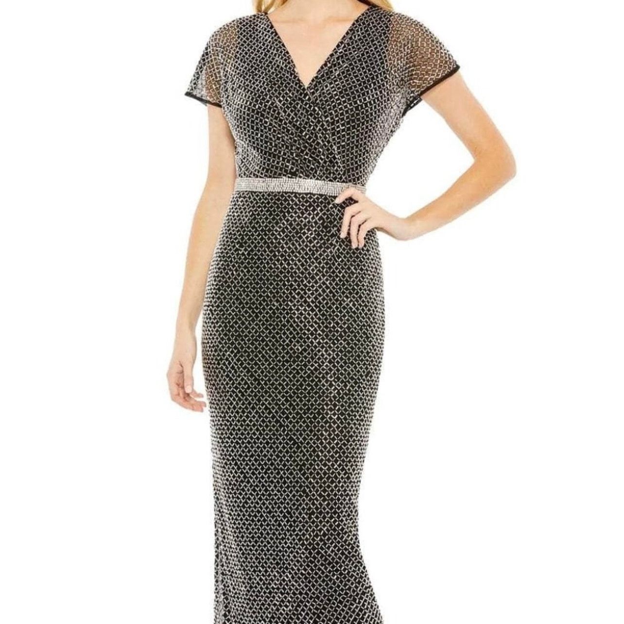 MACH & MACH Mac Duggal Rhinestone Cocktail Dress Black Silver size 4 BB Size S / US 4 / IT 40 - 1 Thumbnail