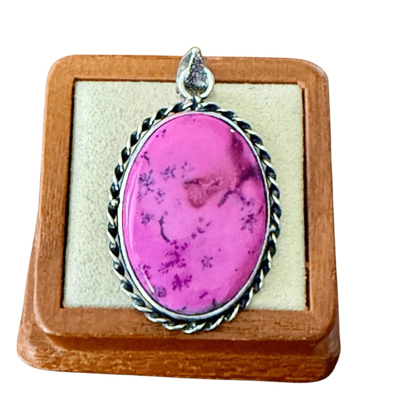 NBDN Nobrandedon Pink Dendrite Opal Handmade Pendant Necklace Silver Chain Size ONE SIZE - 1 Thumbnail
