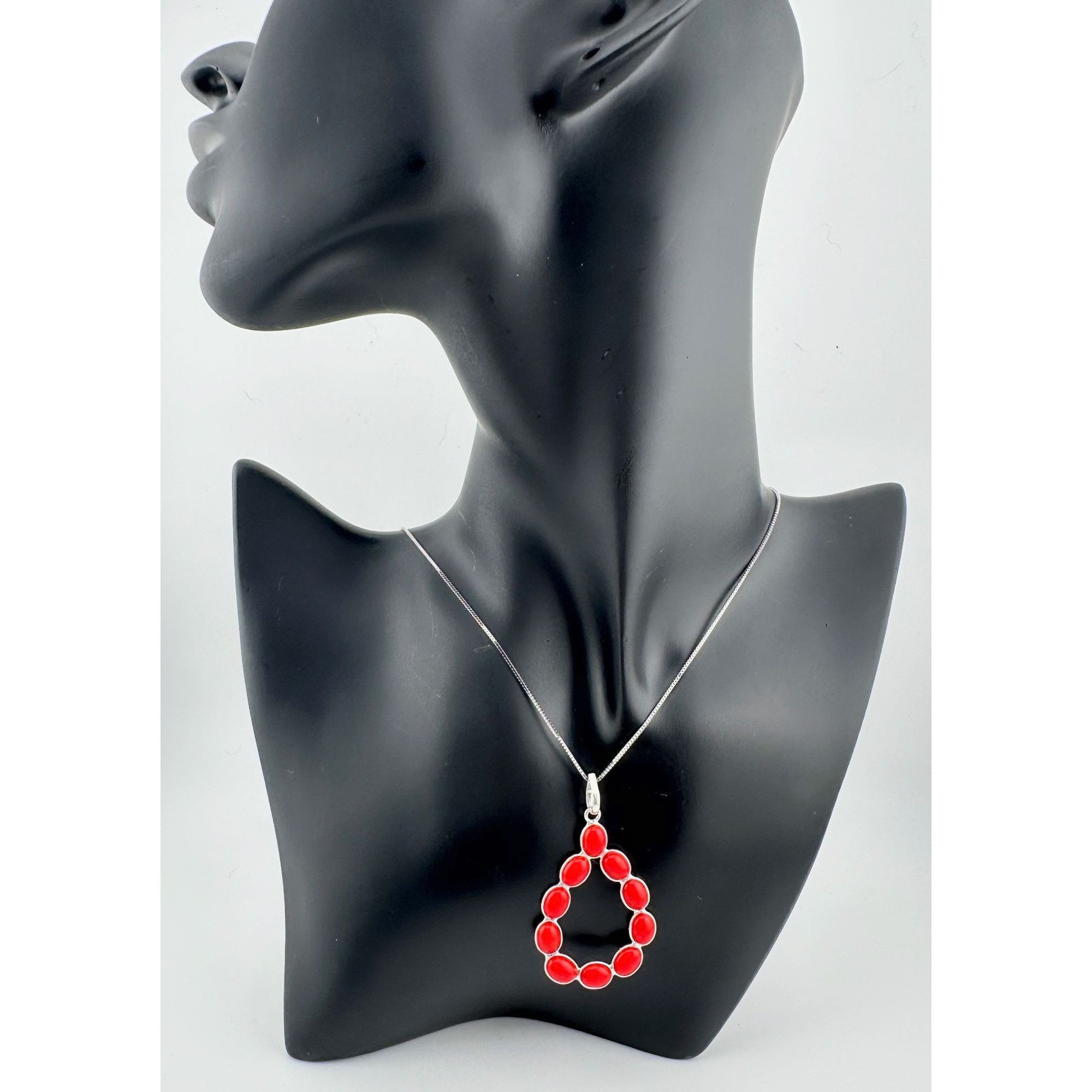 Other Modern 8.5 ct Red Coral Bold Teardrop Pendant - 24" Sterling Size ONE SIZE - 3 Thumbnail