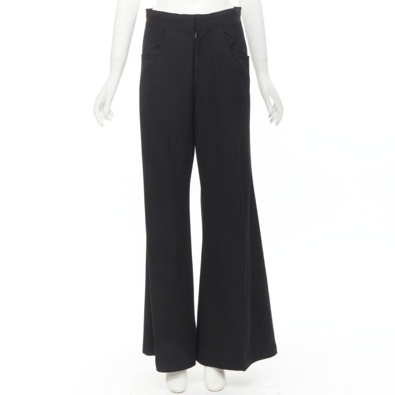 Yohji Yamamoto YOHJI YAMAMOTO black wool grosgrain trim waist high waisted wide leg pants JP3 L Size 28" / US 6 / IT 42 - 1 Thumbnail