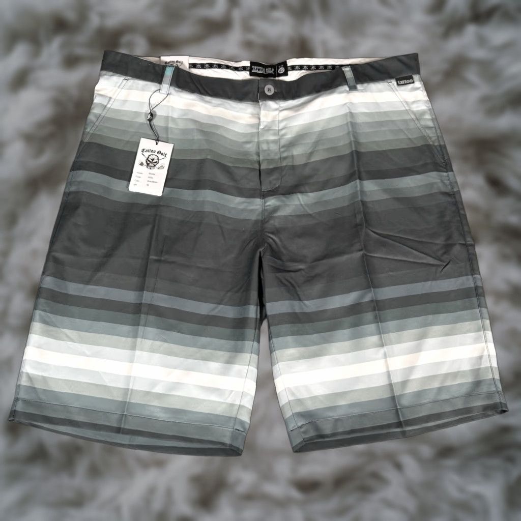 Vintage Tattoo Golf Pleated Chino Shorts Mens 42 11” Striped New With Defects! Size US 42 / EU 58 - 1 Thumbnail