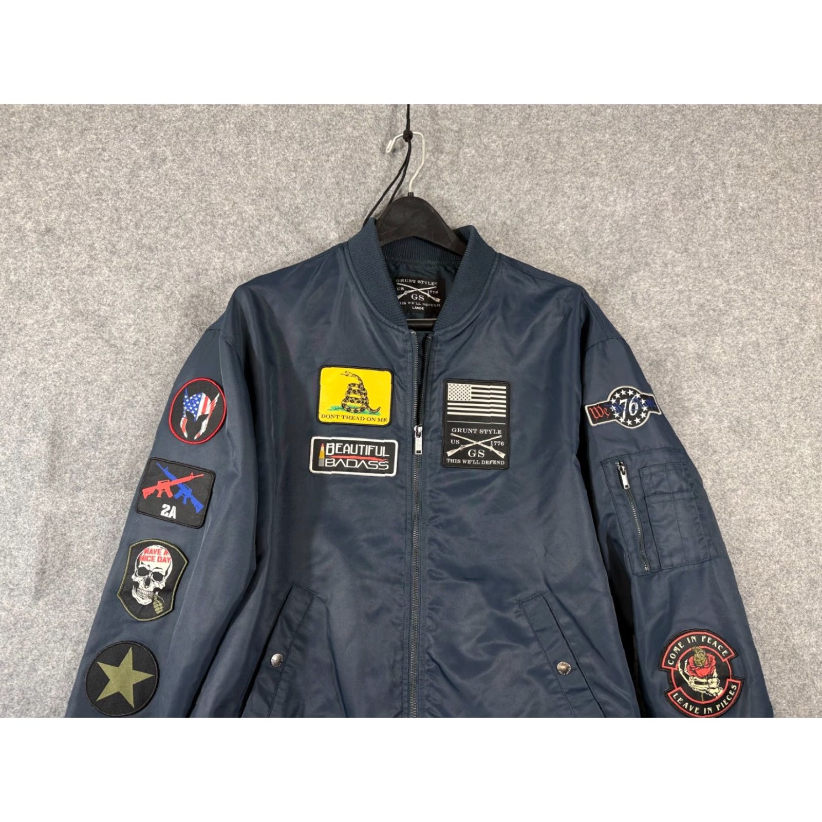 Vintage VINTAGE Grunt Style Bomber Jacket Women L Navy Full Zip Lined Patriotic Military Patches Size L / US 10 / IT 46 - 2 Thumbnail