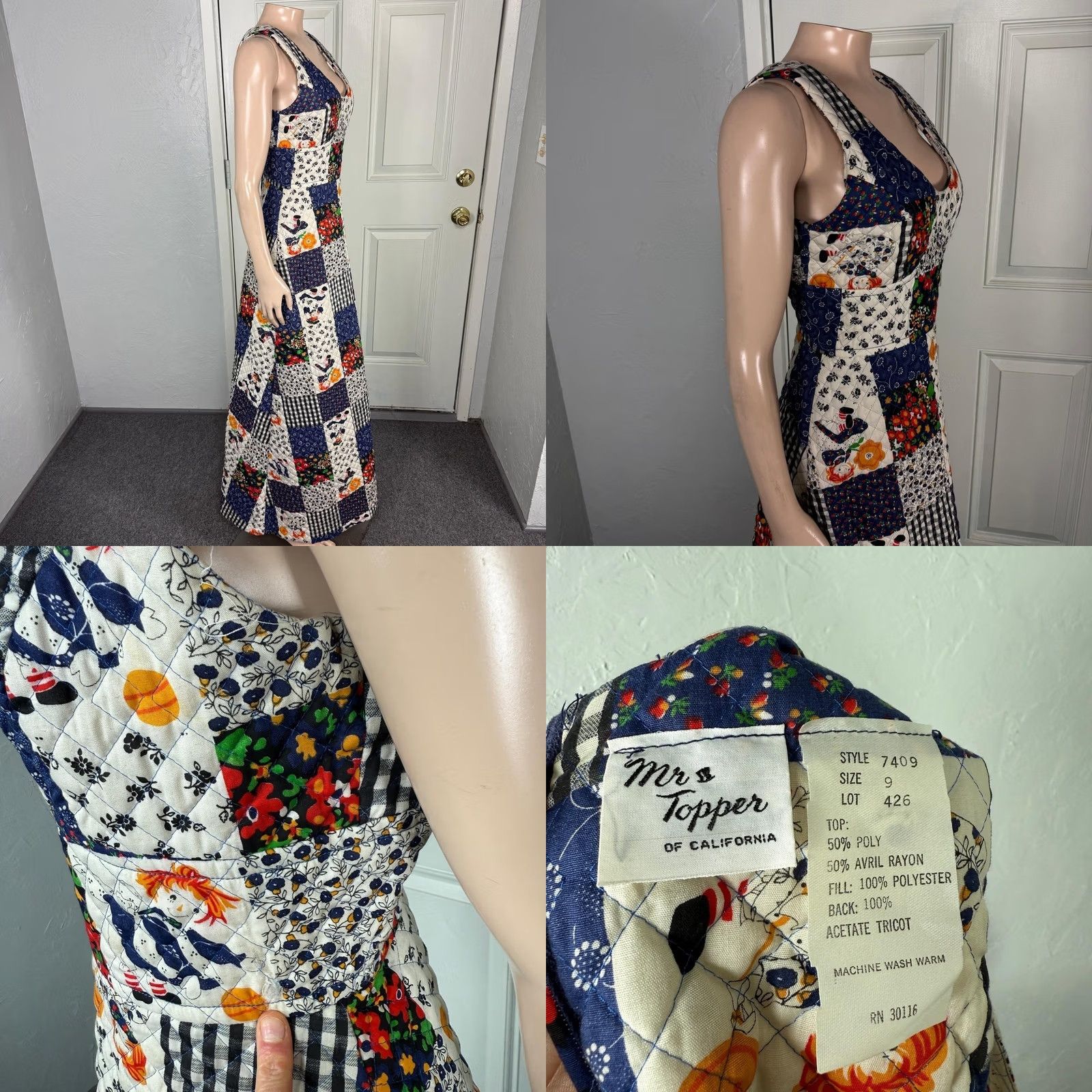 Vintage VINTAGE Mr. Topper Dress Cotton Maxi Patchwork Print Quilted 70s Women's 9 P3-8 Size 4XL / US 24-26 - 8 Thumbnail