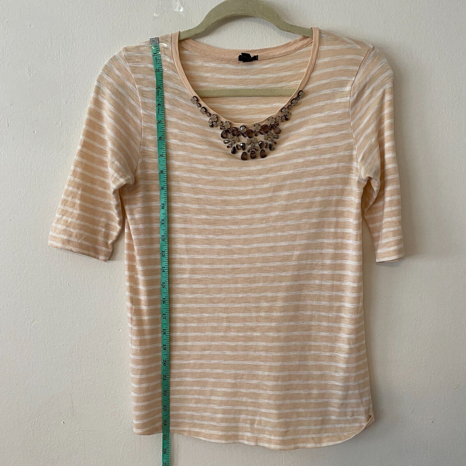 J.Crew J Crew Jeweled Stone Round Neck Peach Striped Painter Tee XS Size XS / US 0-2 / IT 36-38 - 4 Thumbnail