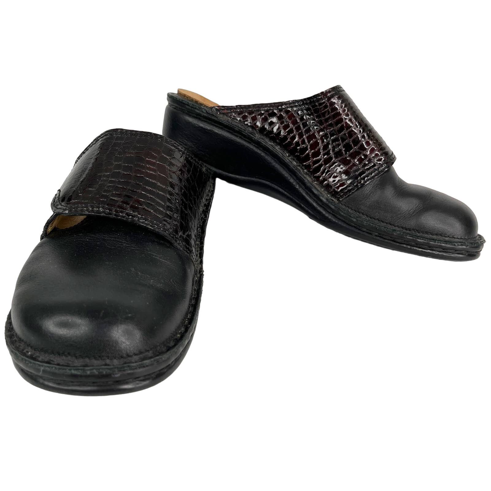 Finn Comfort Clogs Classic Black Leather Burgundy 38 7.5 Shoes, Women's