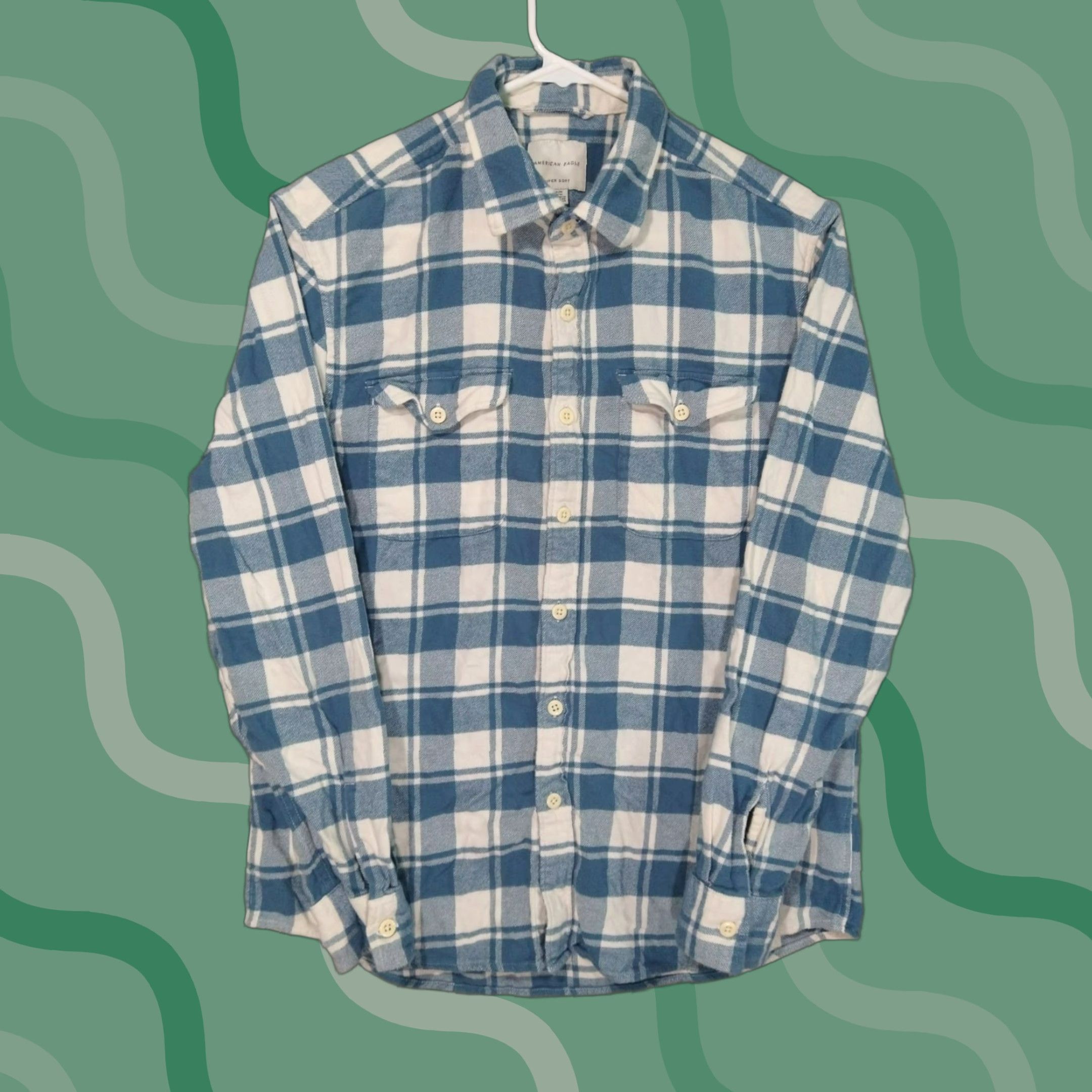 American Eagle Outfitters American Eagle Flannel Shirt Mens Medium Blue White Plaid Super Soft Button-Up Long Sleeve Size US M / EU 48-50 / 2 - 1 Thumbnail