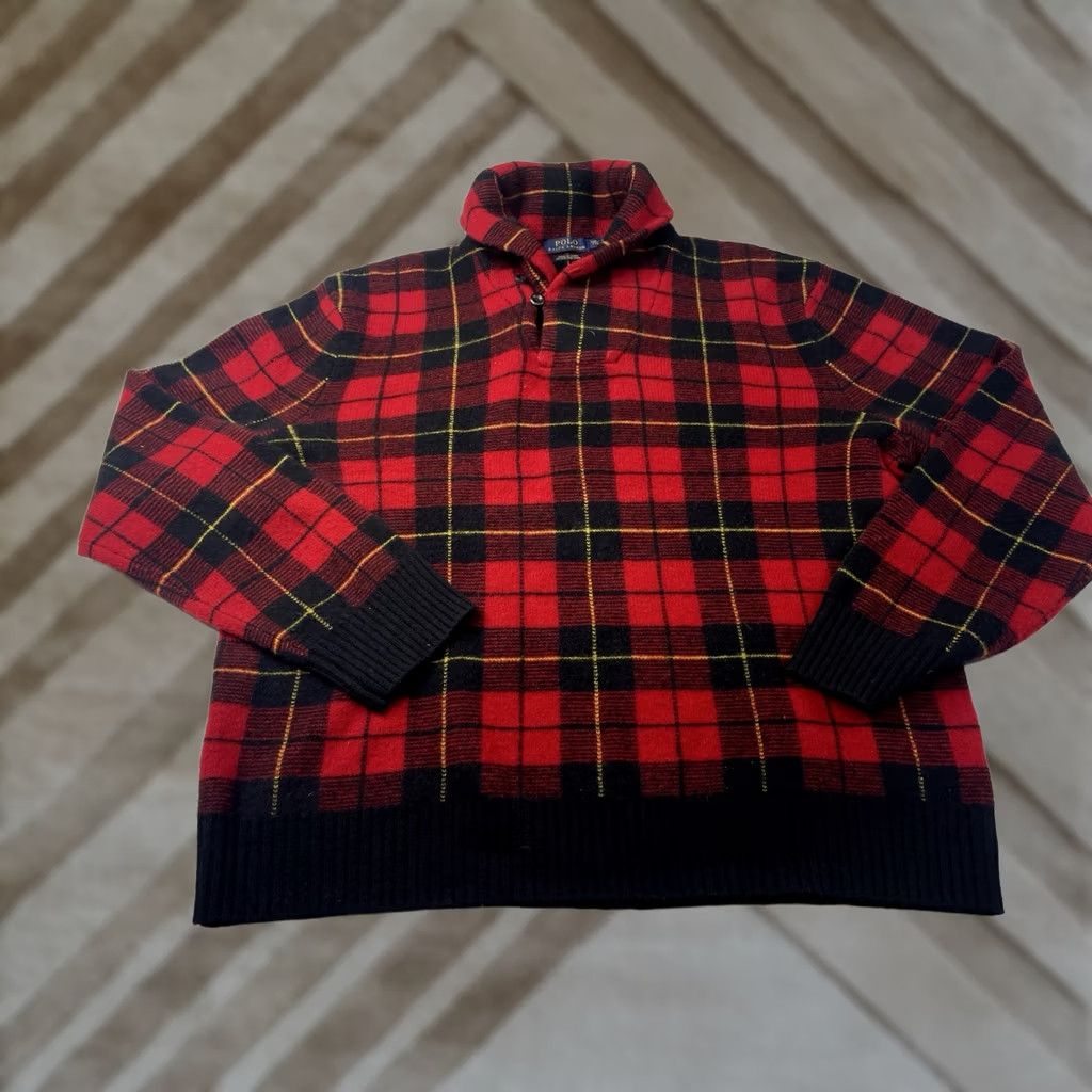 Ralph Lauren Ralph Lauren Polo Sweater Knit Plaid Shawl Collar Wool 2XL Men Red, Pullover, Regular Size, Wool Size US XXL / EU 58 / 5 - 1 Thumbnail