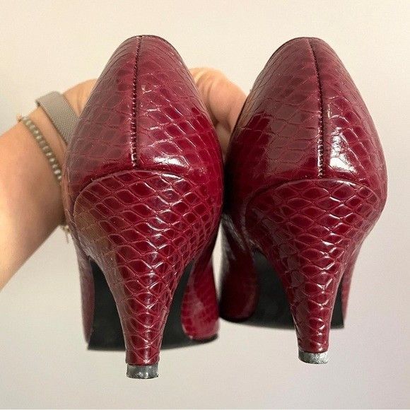 Vintage Vintage 80s Wine Red Almond Toe Leather Heels - 7.5 - 8 Size US 7.5 / IT 37.5 - 8 Thumbnail