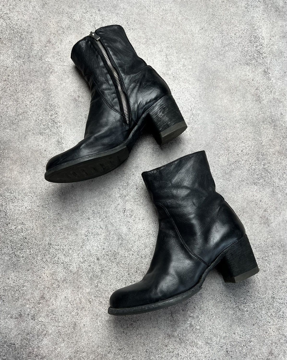 Guidi x Marsell Officine Creative Black Leather Zip Heel Shoes Boots, Women's (Size 10)