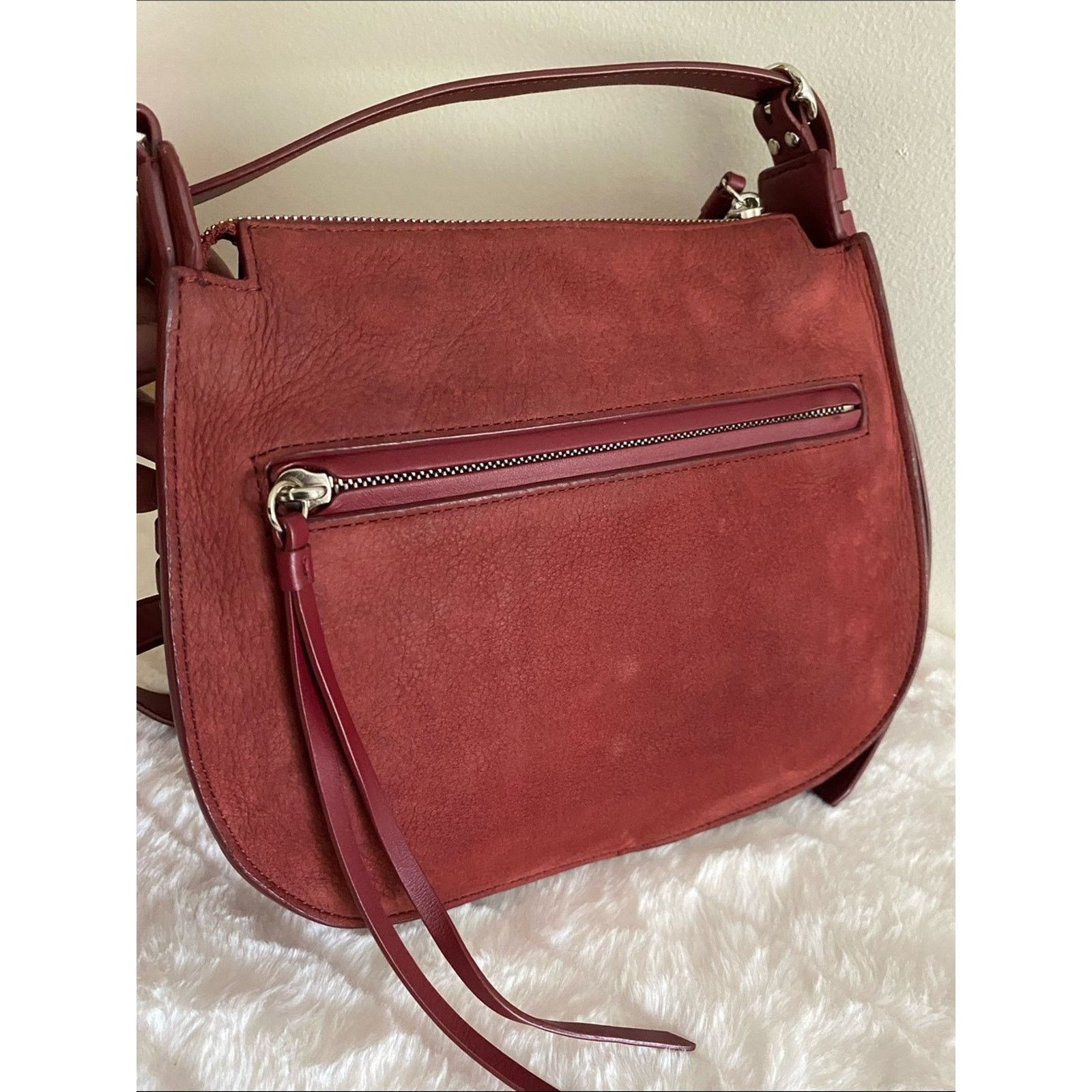 Allsaints All Saints Mori Whipstitch Suede Crossbody Bag in Maroon Size ONE SIZE - 5 Thumbnail
