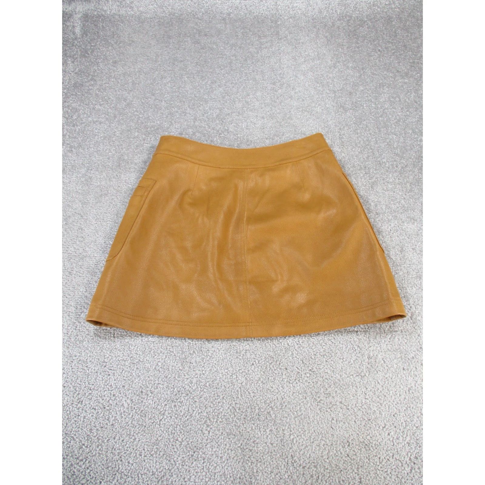 Free People VINTAGE Free People Skirt Womens 2 Light Brown Faux Leather Zip Front A-Line Short Lined Zipper Mens? Size 26" / US 2 / IT 38 - 8 Thumbnail