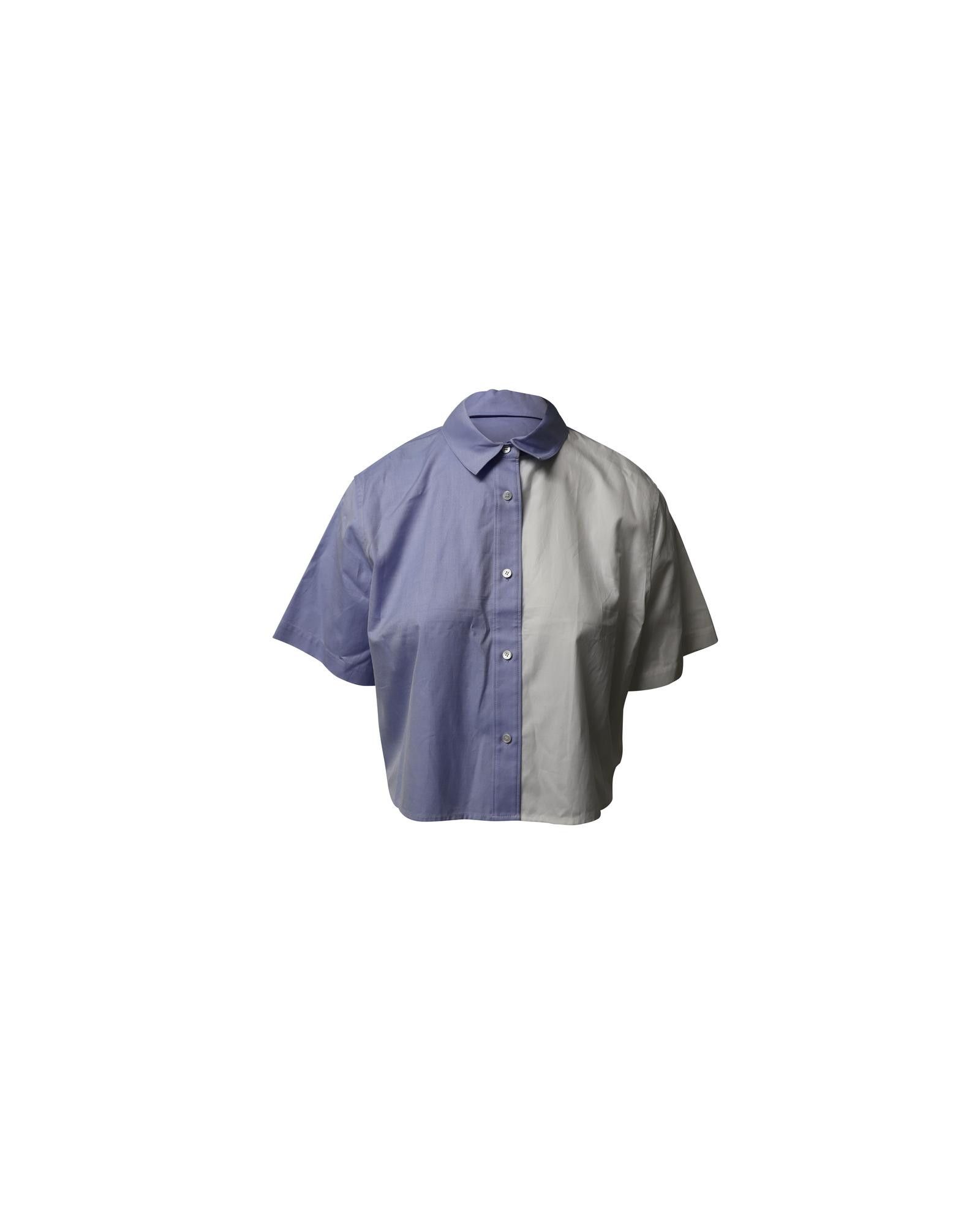 image of T By Alexander Wang Tonal Two-Tone Cotton Crop Shirt in Blue, Women's (Size Medium)