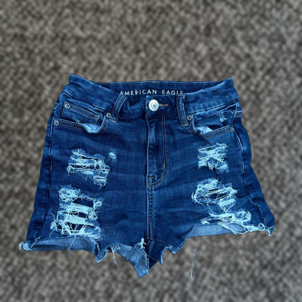 Vintage American Eagle Women's Blue Next Level Stretch Curvy High Rise Shortie Size 0 Size 25" / US 0 / IT 36 - 1 Thumbnail