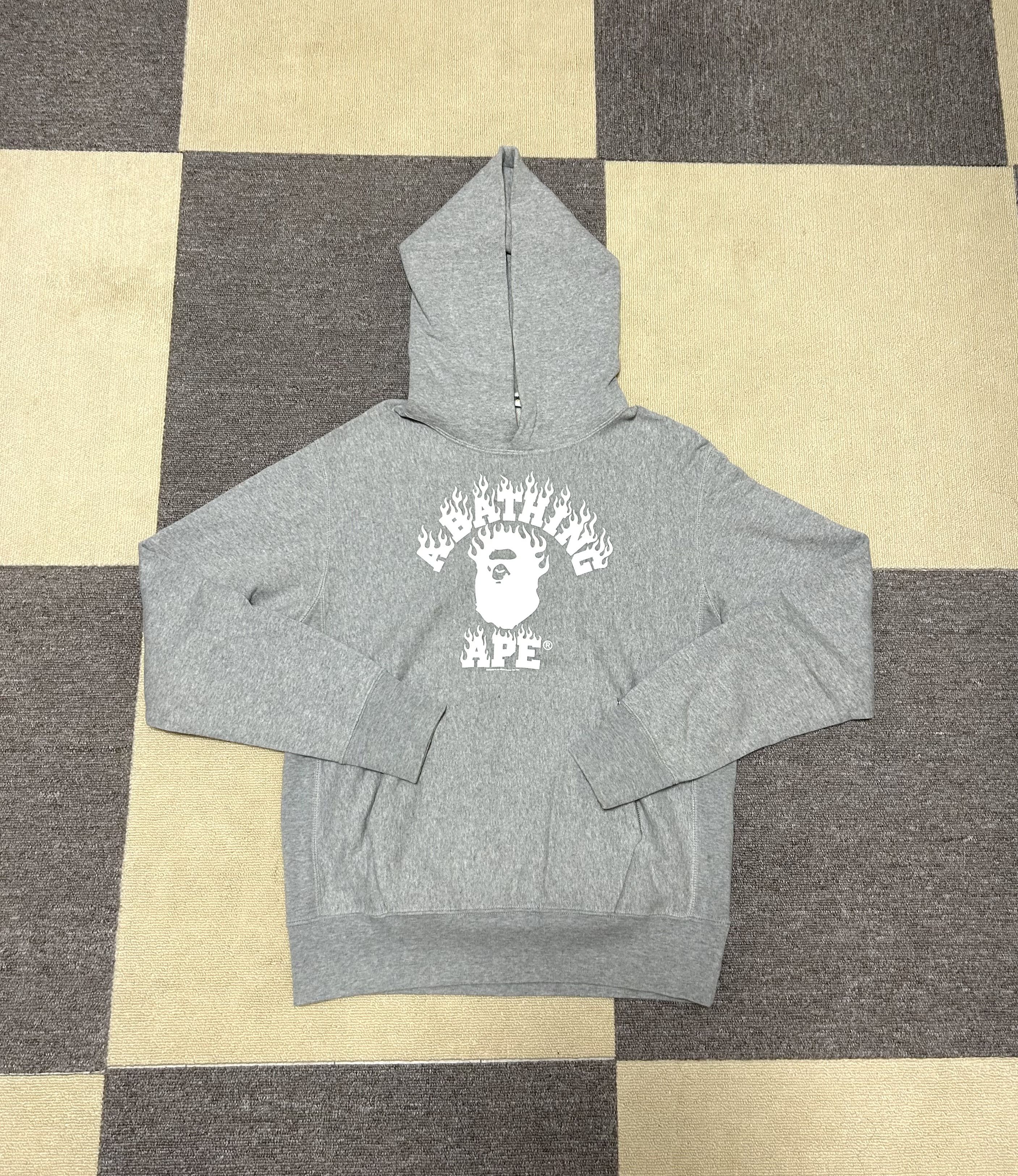 Bape Bape Gray Fire College Logo Flame Pullover Hoodie Size US S / EU 44-46 / 1 - 1 Thumbnail