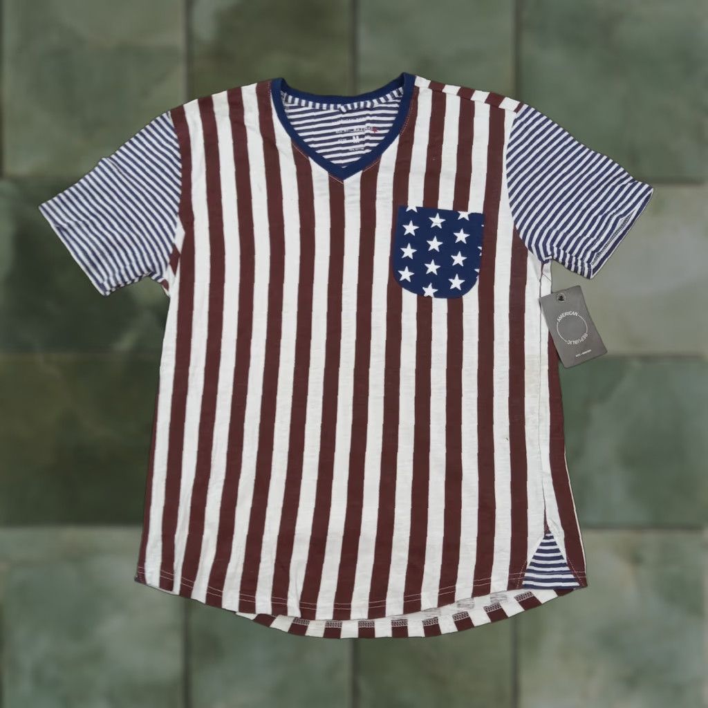 Vintage American Republic T-Shirt Mens Medium Red White Blue Short Sleeve Flag V-Neck Size US M / EU 48-50 / 2 - 1 Thumbnail
