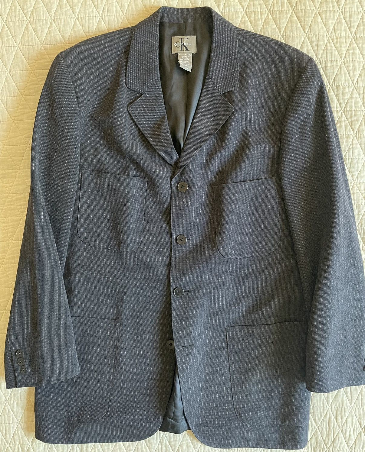 Calvin Klein Textured Beaded Stripe Patch Pocket Jacket Size 42R - 1 Thumbnail