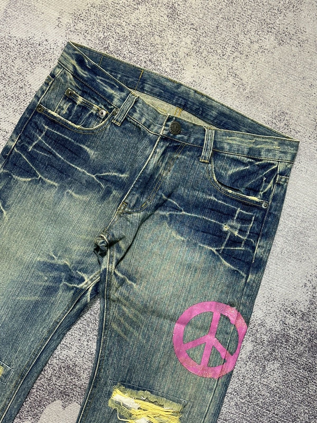 Kapital RERE Peace Distressed & Repaired Denim Y2k Style Size US 32 / EU 48 - 3 Thumbnail