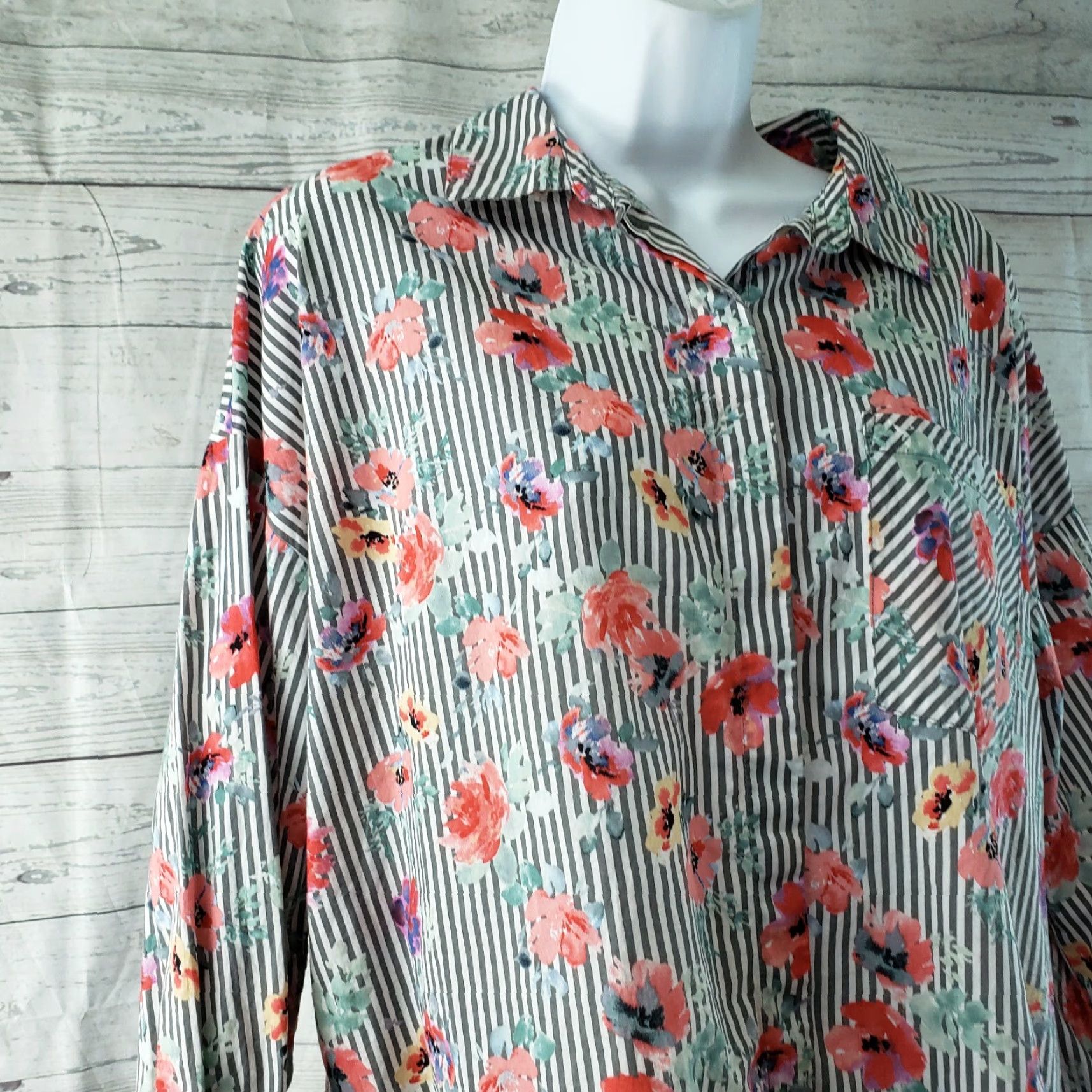 Sanctuary Sanctuary Button-Front Shirt Womens Small Pink White Floral 3/4 Sleeve Casual Cotton Size S / US 4 / IT 40 - 2 Thumbnail
