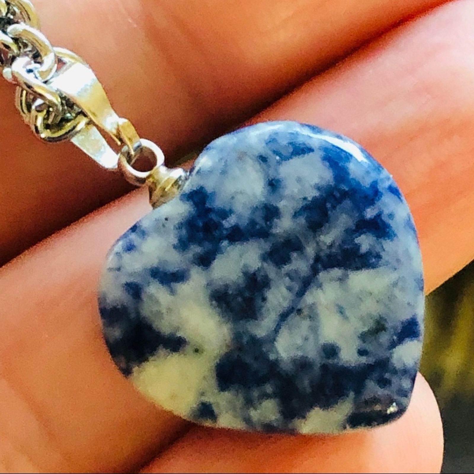 Jewelry Blue and white marble heart shaped pendant on chain necklace Size ONE SIZE - 8 Thumbnail