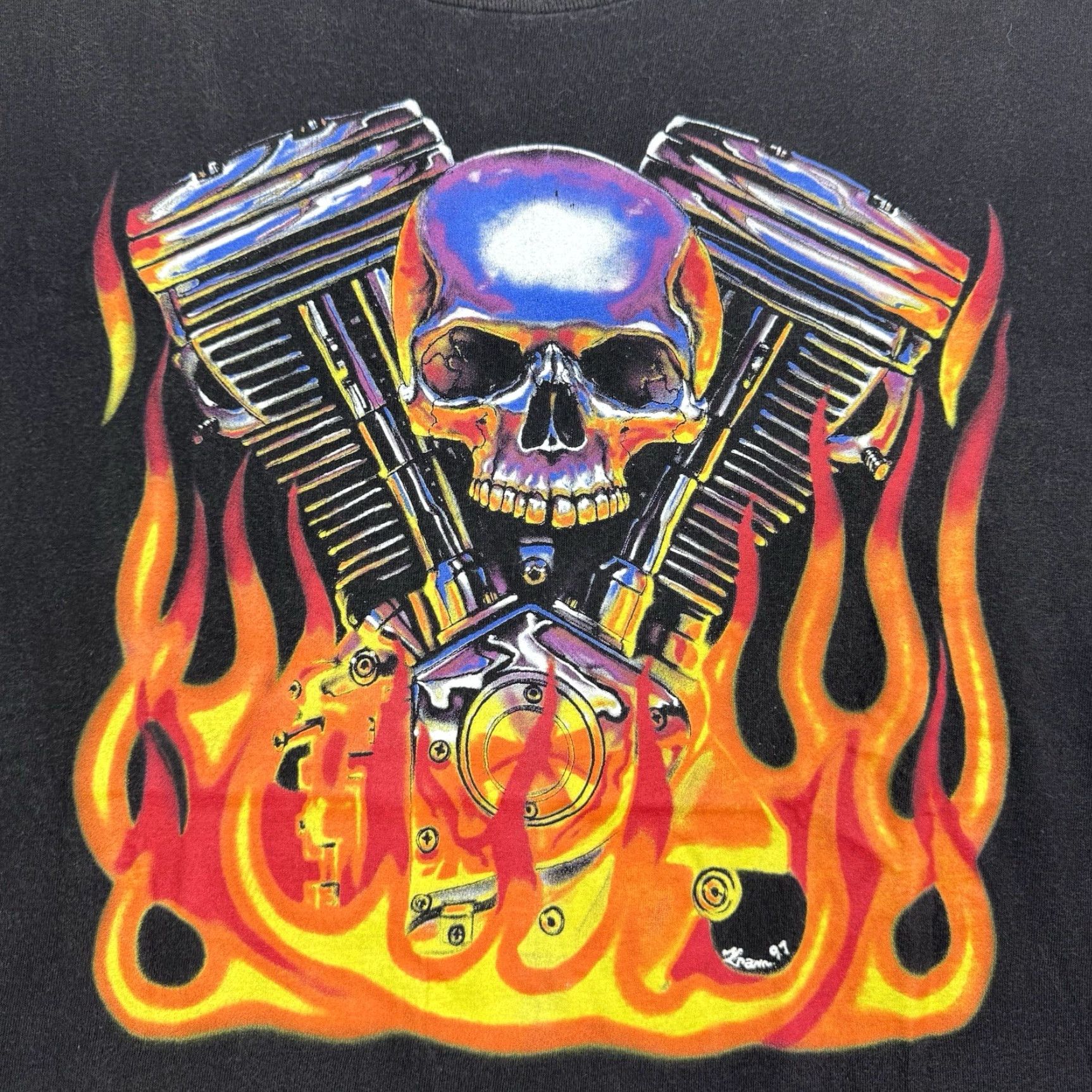 Vintage VINTAGE Unbranded T-Shirt Biker Skull Flames Motorcycle 90s Adult Large Black Men Shirt Short Sleeve Crew Neck Mens Size US L / EU 52-54 / 3 - 2 Thumbnail