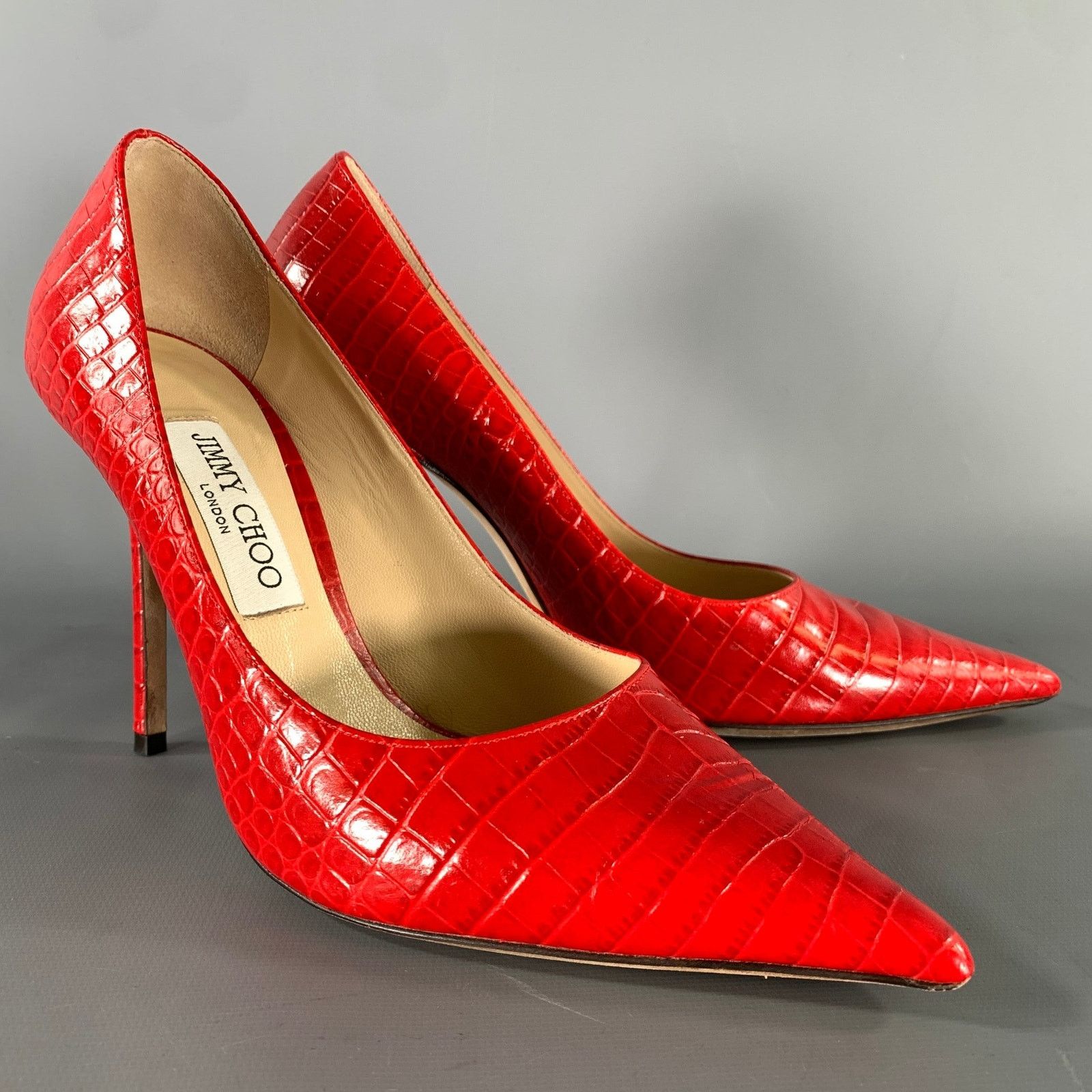 Jimmy Choo JIMMY CHOO Size 9 Red Croc Embossed Leather Pumps Size US 9 / IT 39 - 1 Thumbnail