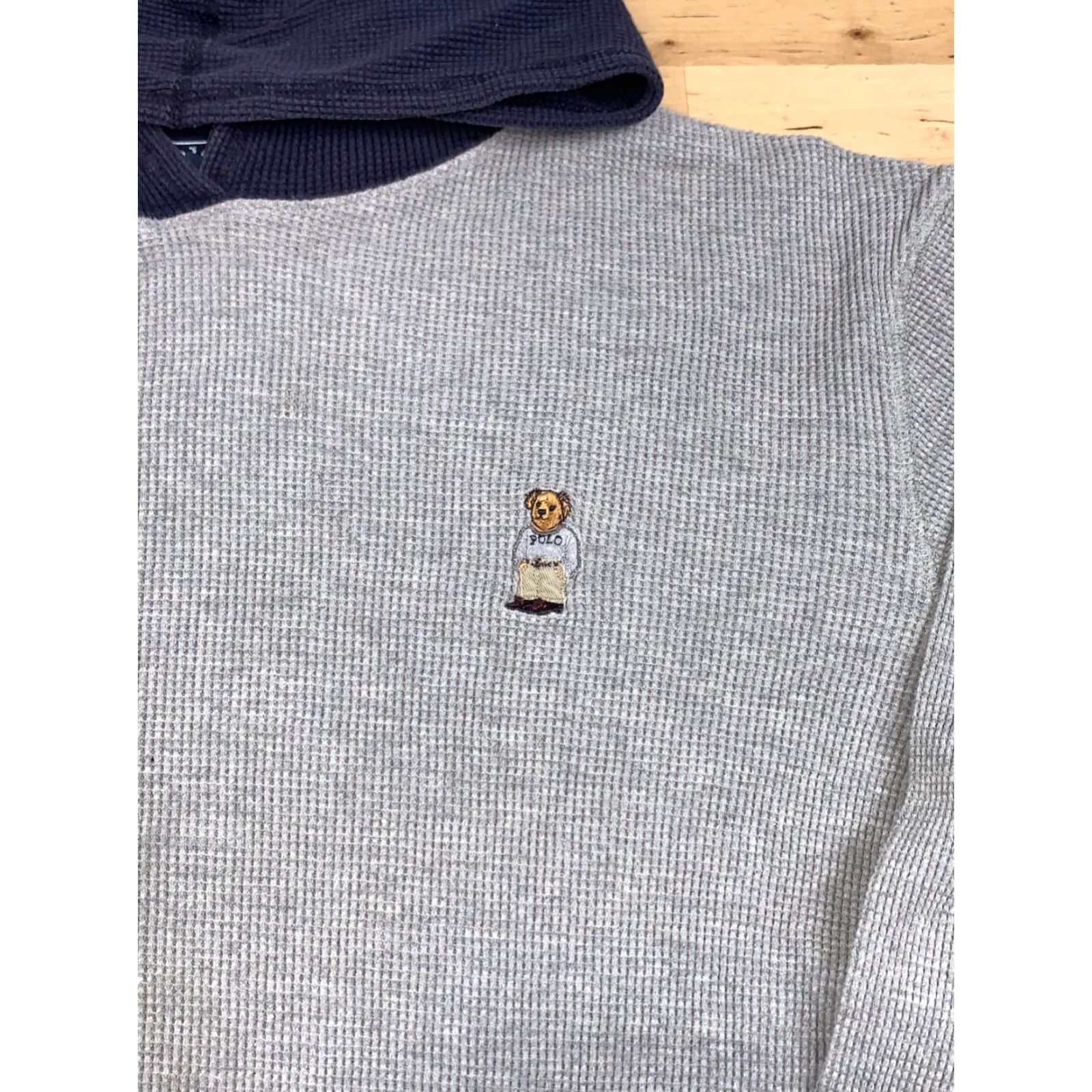 Polo Ralph Lauren VINTAGE Polo Ralph Lauren Hoodie Mens XL Waffle Knit Pullover Thermal 12019 Gray Cotton Knit Crew Neck Size US XL / EU 56 / 4 - 3 Thumbnail