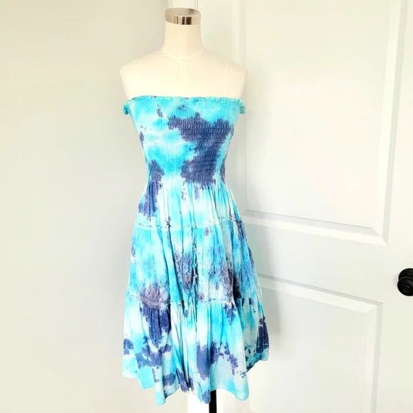 Vacation Juniors Raya Sun Smocked Strapless Tie-Dye Sundress Summer Size XL / US 12-14 / IT 48-50 - 2 Thumbnail