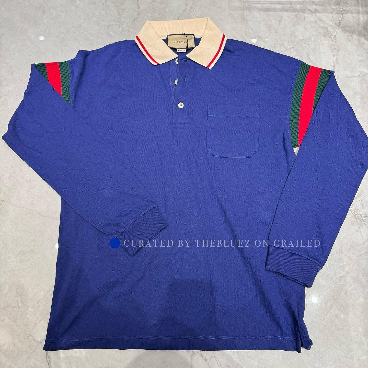 Gucci Blue Web Stripe Long Sleeve Polo Size US XS / EU 42 / 0 - 1 Thumbnail