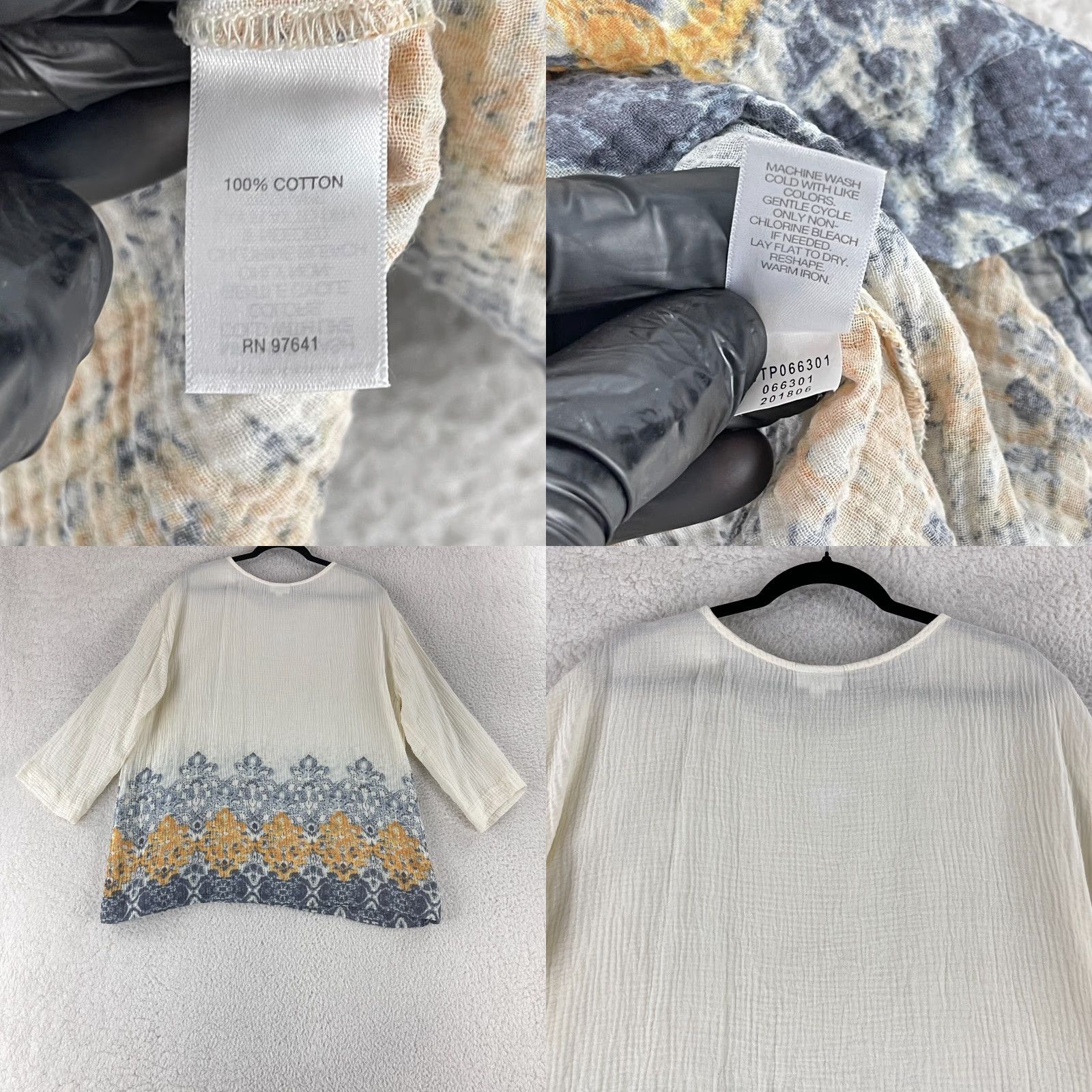 J. Jill J. Jill Tunic Shirt Womens XL Ivory Geo Print Long Sleeve Pullover Texture Size XL / US 12-14 / IT 48-50 - 8 Thumbnail