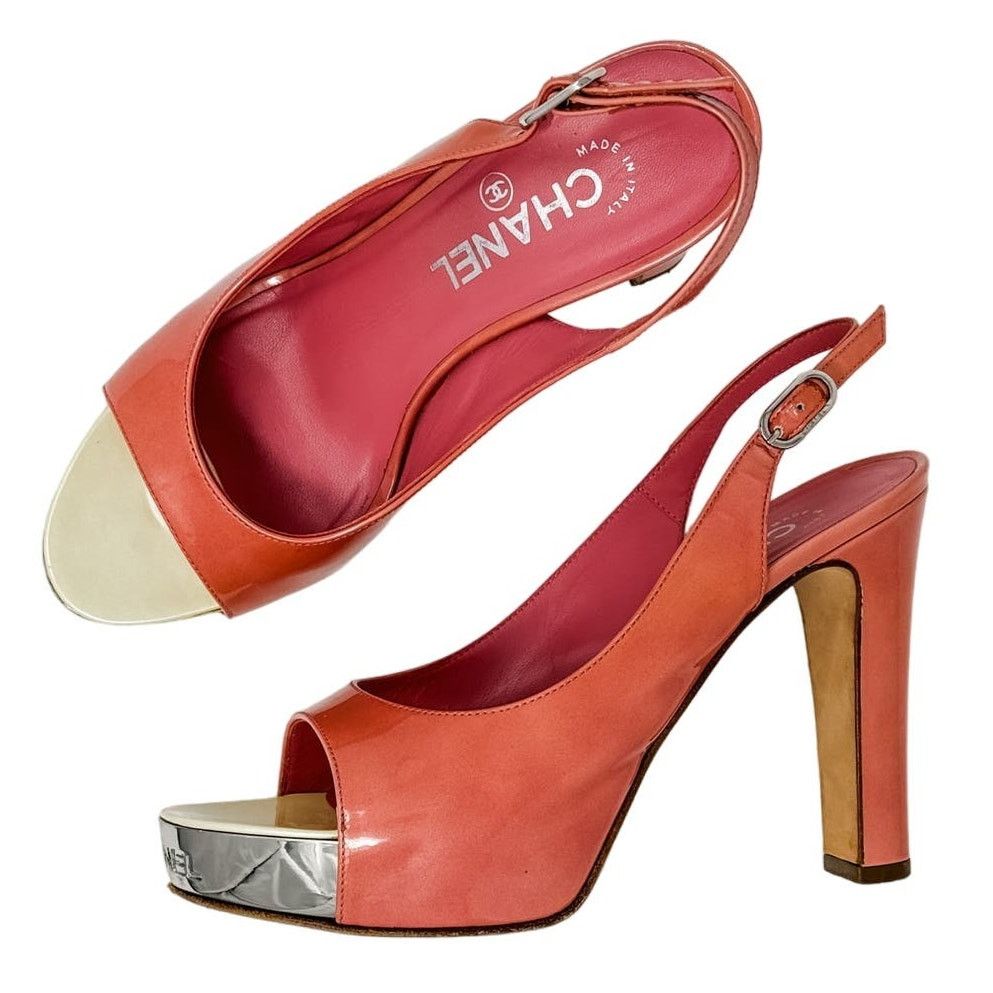 Chanel Chanel Pink Patent Platform Block Heel Sling Backs size 37.5 Size US 7.5 / IT 37.5 - 17 Thumbnail