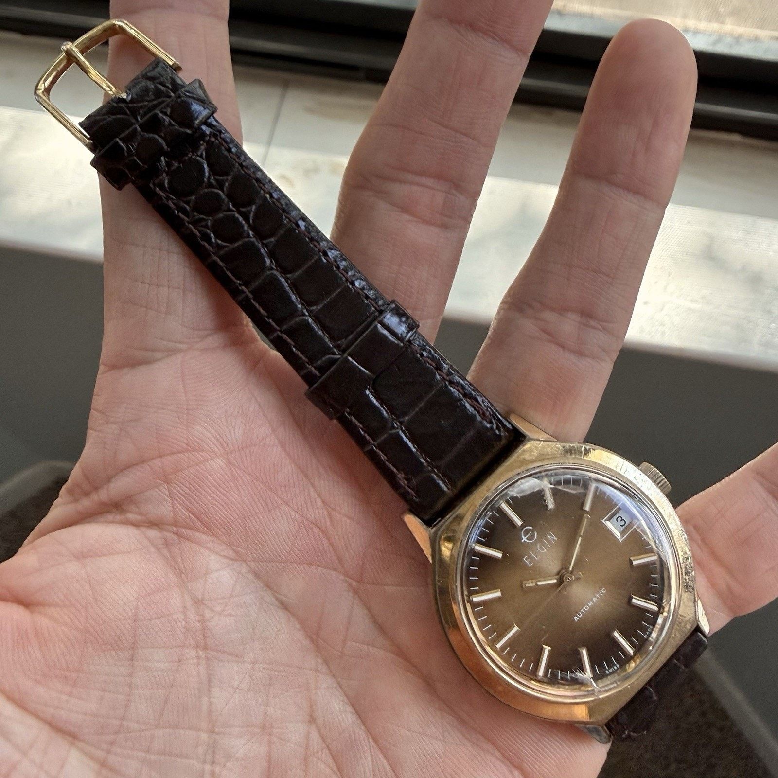 Elgin National Watch Company × Vintage Vintage Elgin Swiss Automatic Watch Brown Dial Gold Tone Size 34 - 5 Thumbnail