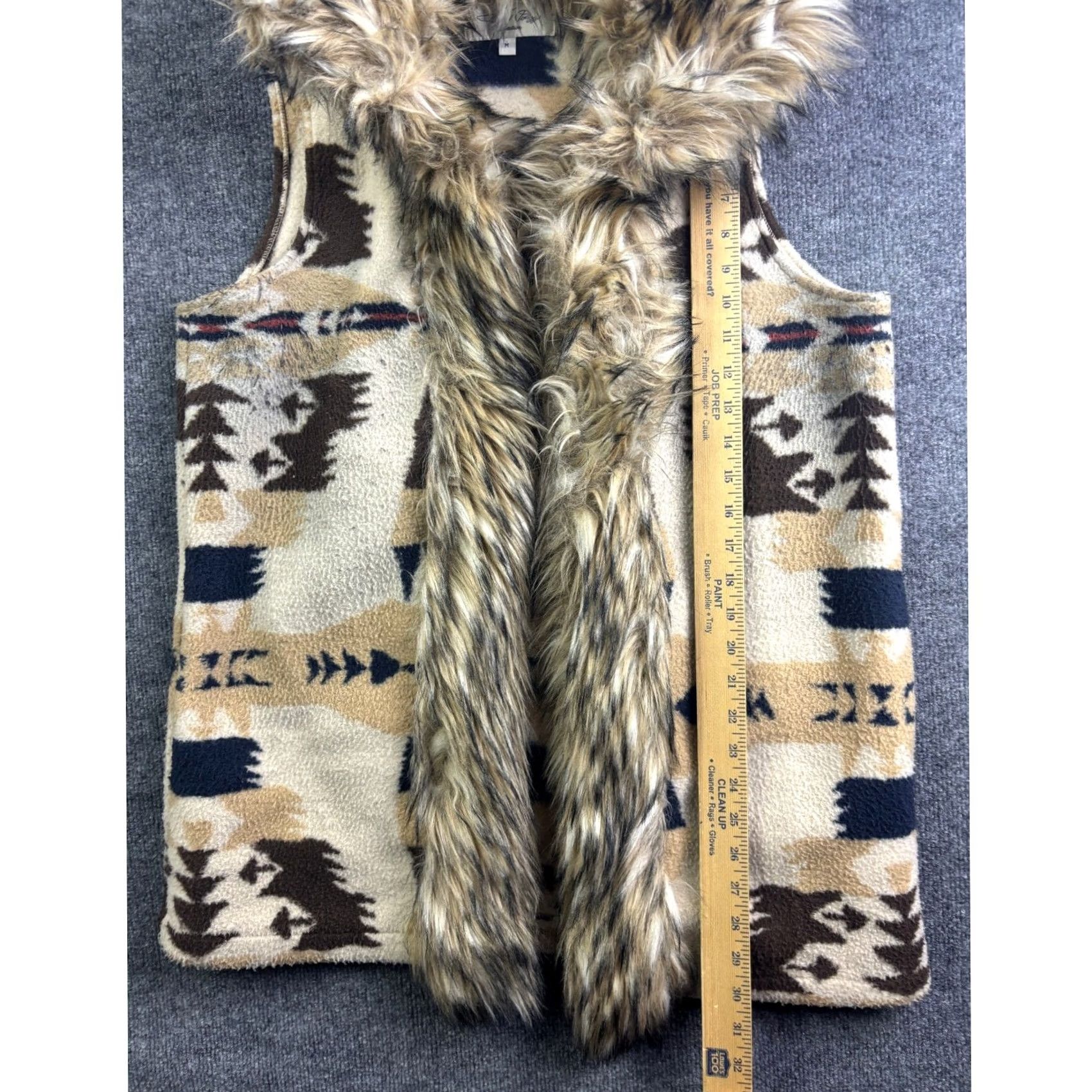 Vintage Tasha Polizzi Vest Womens M Tan Southwestern Fleece Hooded Fur Trim Open Front Geometric Bohemian Jacket/Coat Length Mid-Length Casual Summer? Size M / US 6-8 / IT 42-44 - 4 Thumbnail
