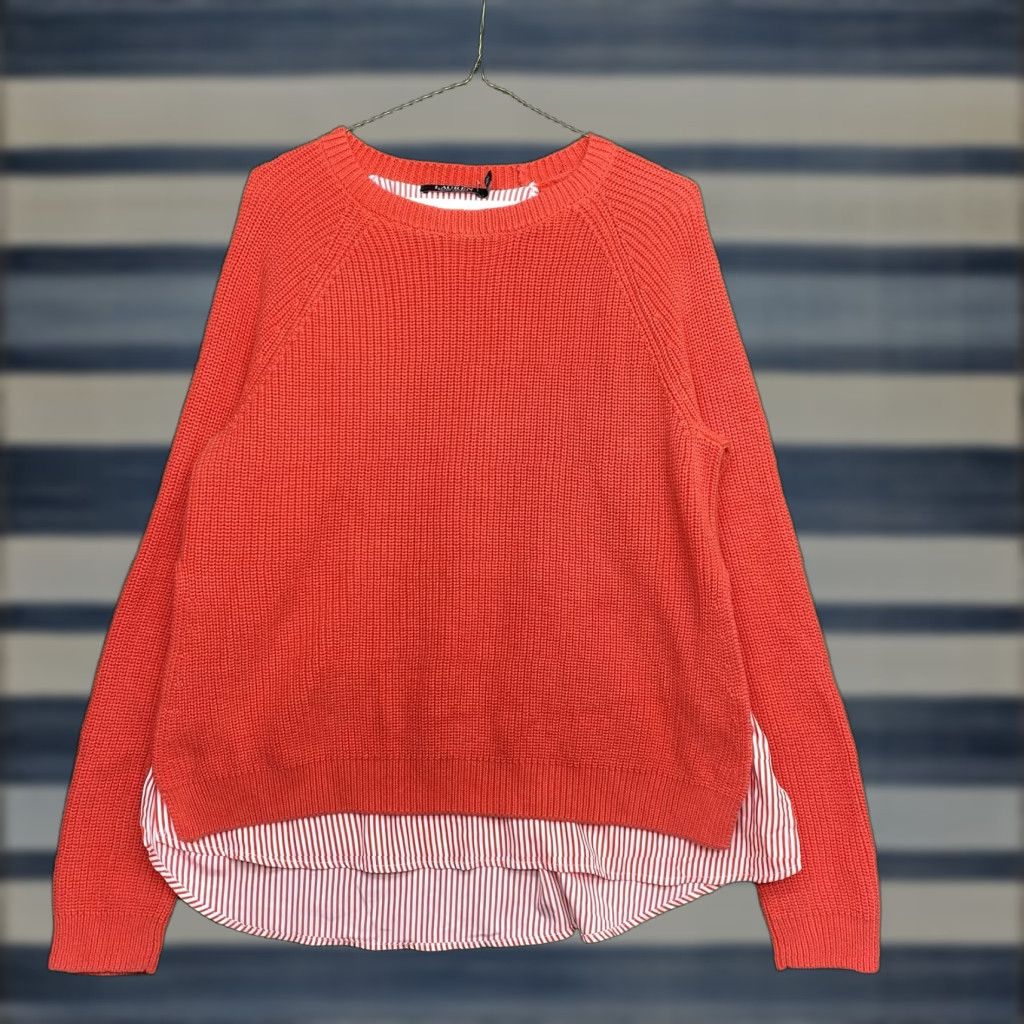 Ralph Lauren VINTAGE Lauren Ralph Lauren Mock Layer Collared Sweater Womens Large Dickie Blood Orange Knit Pullover Size L / US 10 / IT 46 - 1 Thumbnail