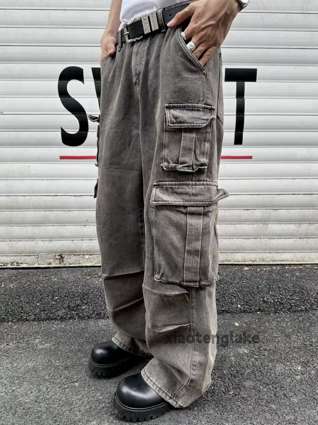 Jean Unisex washed faded loose baggy skate hiphop jeans Size US 30 / EU 46 - 10 Thumbnail
