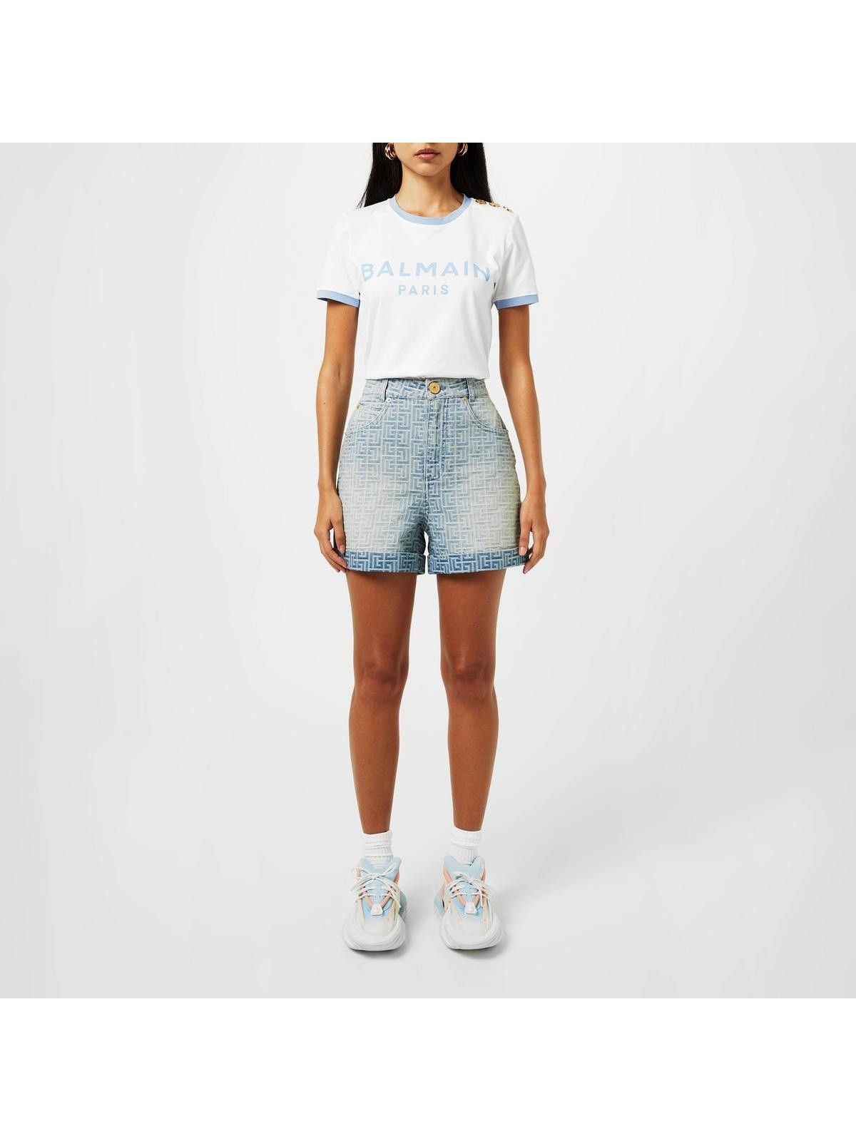Balmain o1y0625 Logo Denim Short in Light Blue Size 27" / US 4 / IT 40 - 6 Thumbnail