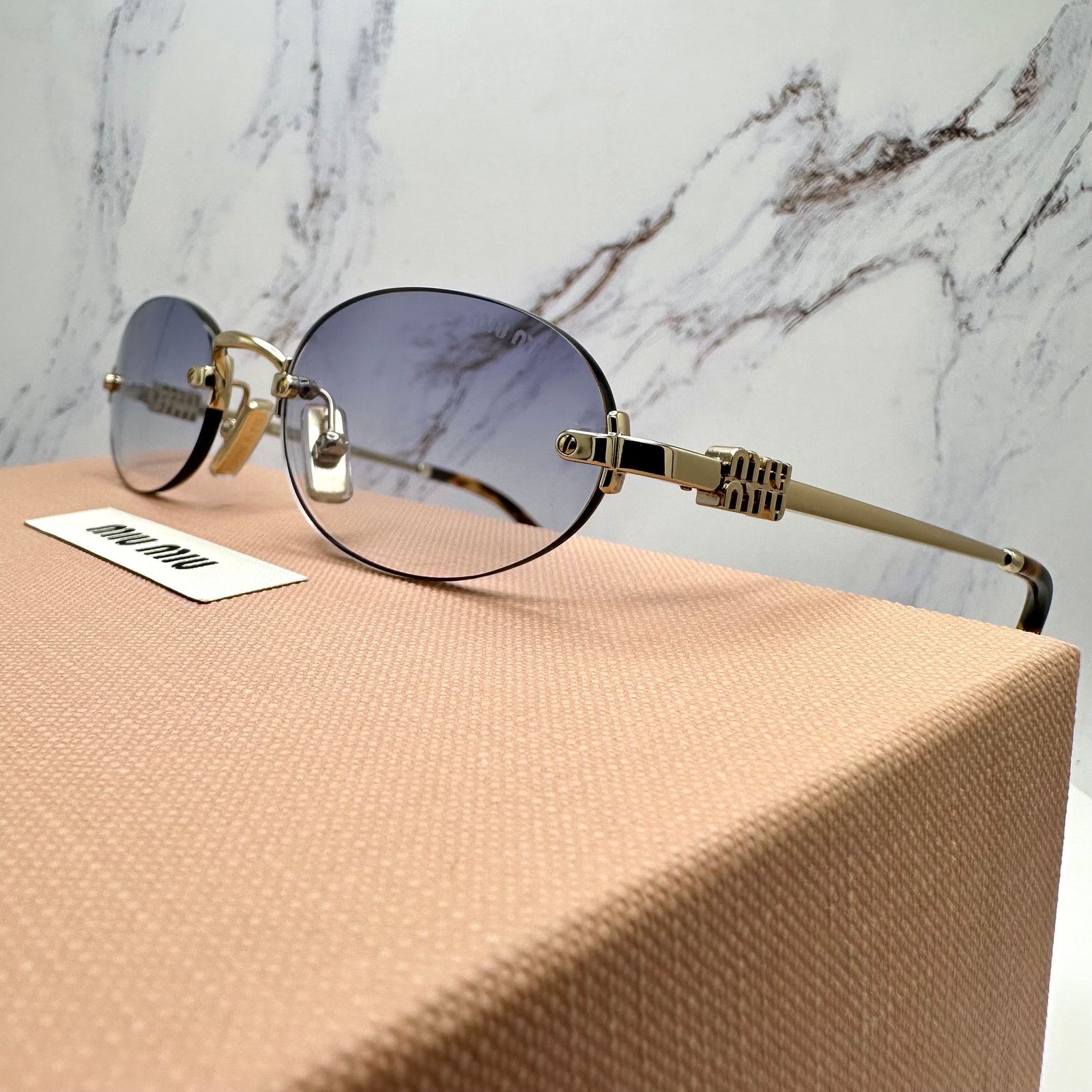 Miu Miu New MIU MIU Sunglasses Oval MU A54S Gold Rimless Gradient Size ONE SIZE - 17 Thumbnail