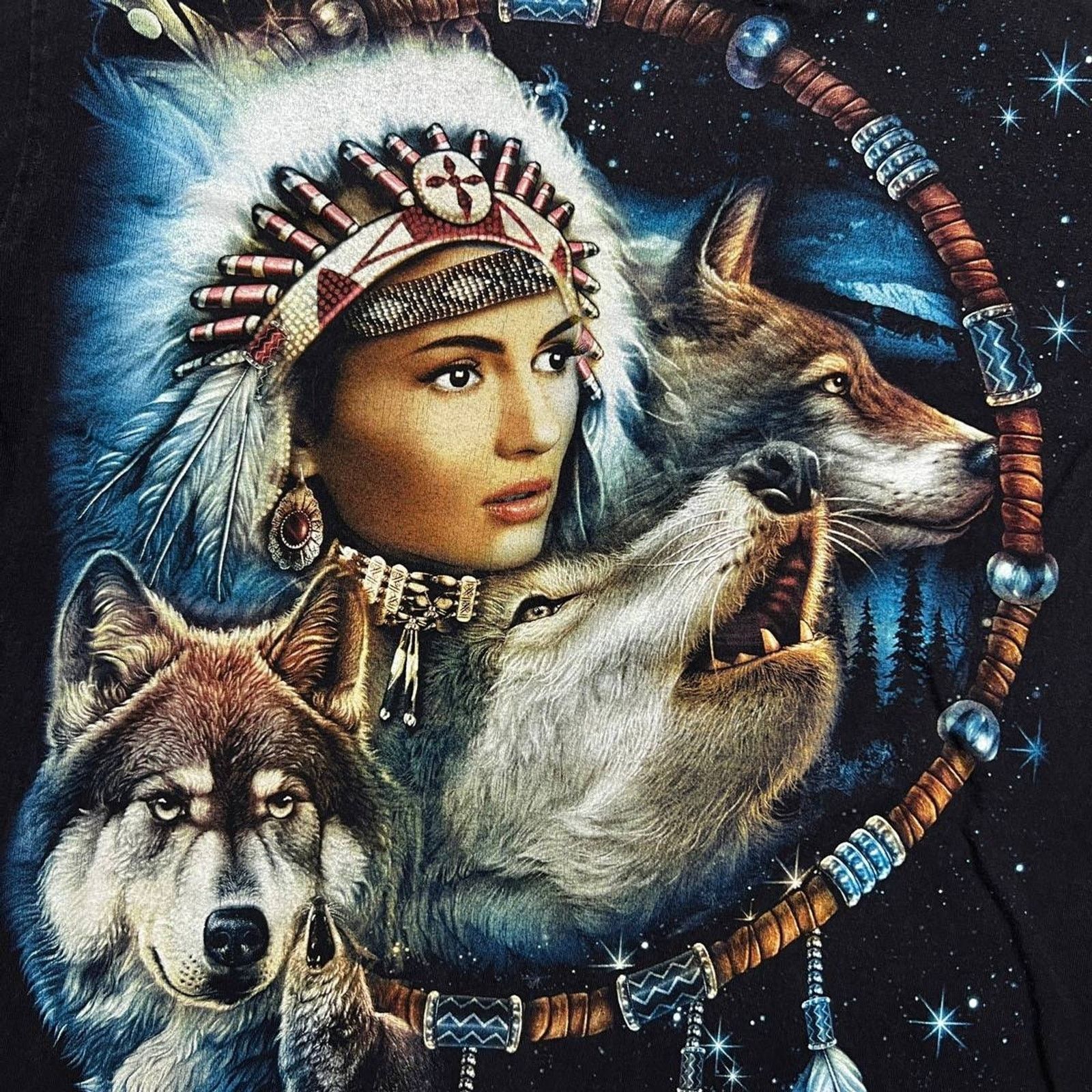Native × Vintage Vintage Y2K Wolf Native American T Shirt Double Sided Tee Size US M / EU 48-50 / 2 - 2 Thumbnail