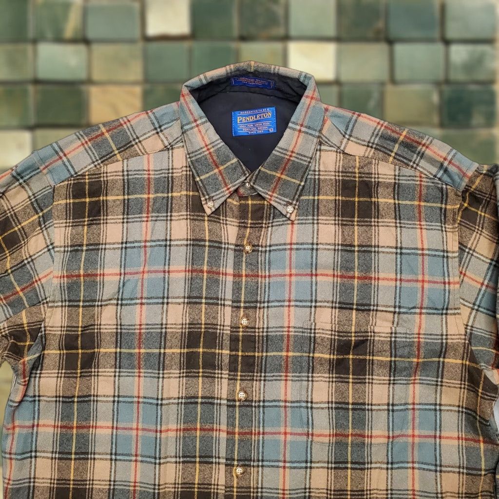 Pendleton VINTAGE Pendleton Shirt Mens Large Blue Plaid Fireside 100% Pure Virgin Wool Cabincore Size US L / EU 52-54 / 3 - 1 Thumbnail