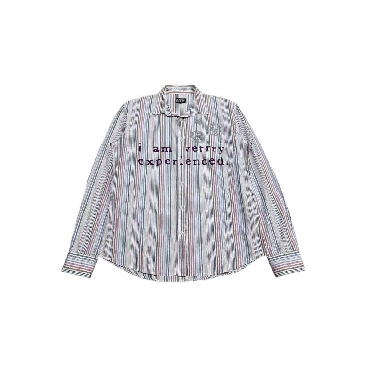 PPFM 🔥Sick Y2K PPFM Poem Striped Shirt Long Sleeve Double Collar Size US L / EU 52-54 / 3 - 2 Thumbnail