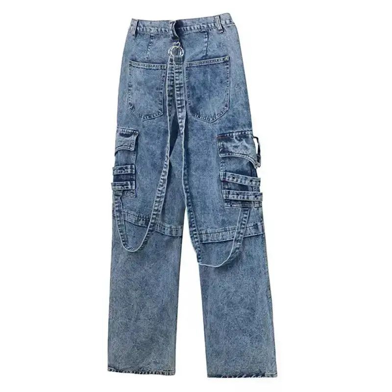 Japanese Brand Heavy washed street style long strap wide leg jeans Size US 32 / EU 48 - 3 Thumbnail