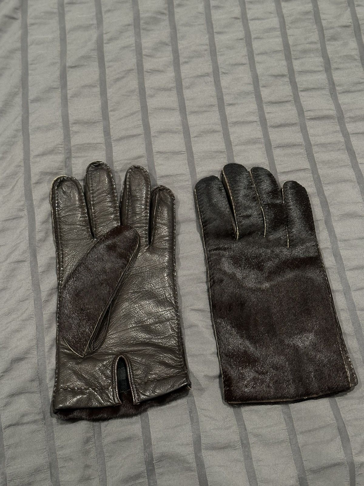 image of Prada Ponyhair Lambskin Leather Gloves 8 in Brown, Men's