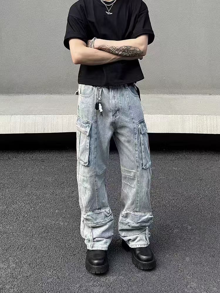 Japanese Brand × Jean High street washed workwear straight baggy wide leg jeans Size US 31 - 4 Thumbnail