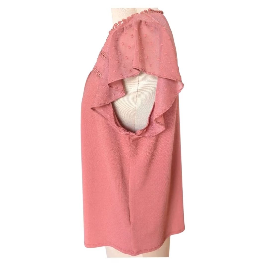 Vintage Dusty Rose Swiss Dot Short Flutter Sleeve Blouse Top Crochet Lace Trim Size M Womens Blouse Crochet Lace Pink Chiffon Solid Bohemian Vintage No Size M / US 6-8 / IT 42-44 - 3 Thumbnail