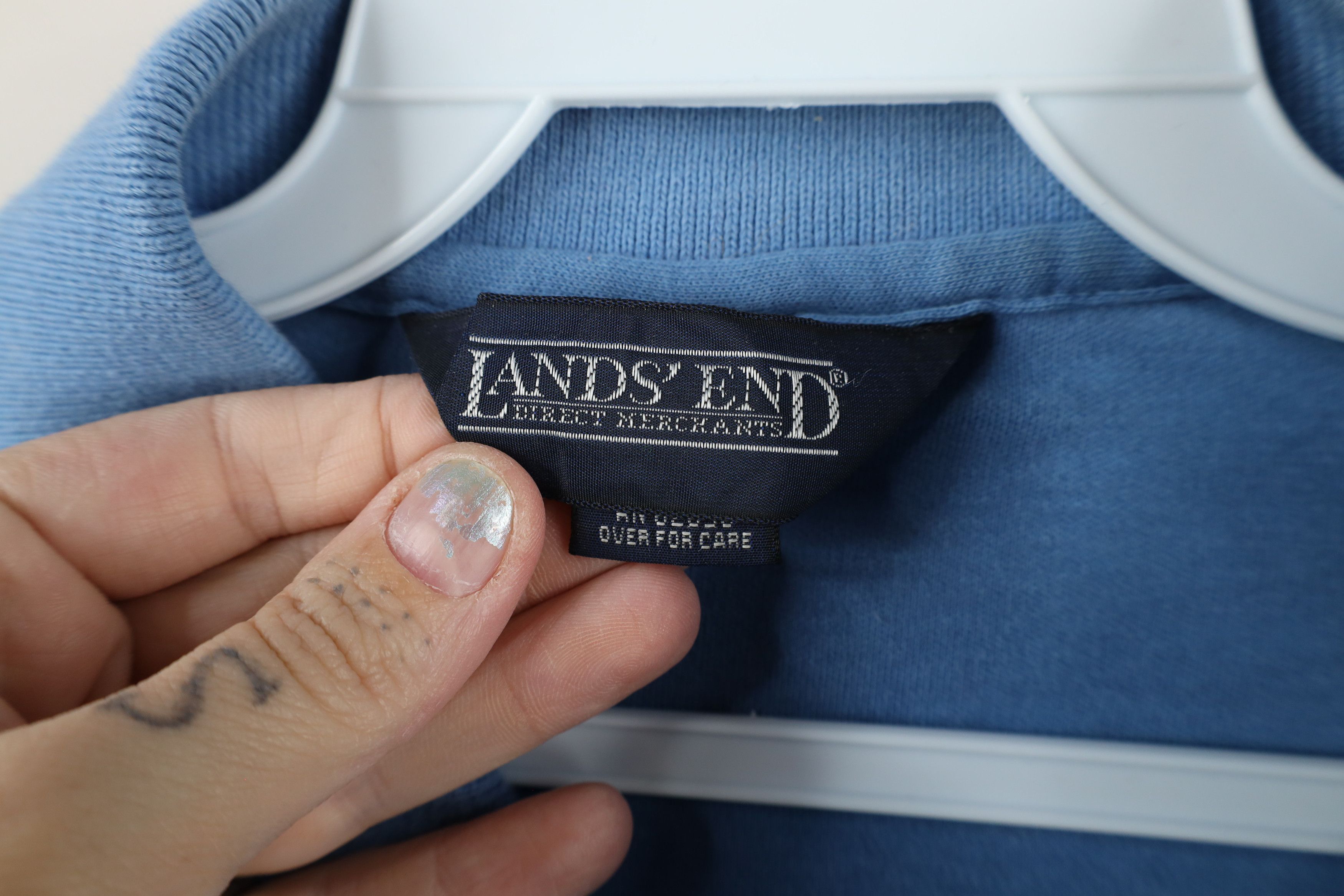 Lands' End × Vintage Vintage 90s Lands End Touch Long Sleeve Polo Shirt Blue USA Size US L / EU 52-54 / 3 - 9 Thumbnail