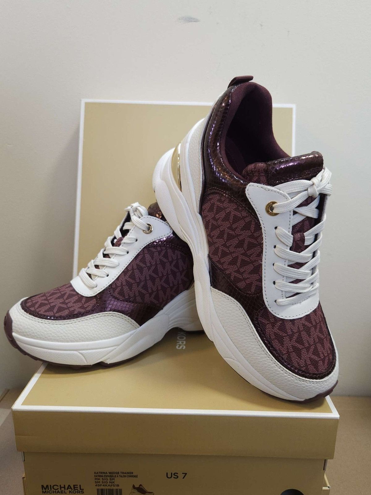 Michael Kors Katrina Signature Logo & Metallic Lizard Embossed Trainer MK Size US 7 / IT 37 - 1 Thumbnail